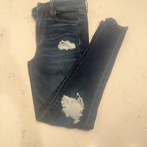 American Eagle Outfitters Dark Blue Distressed Skinny Jeans